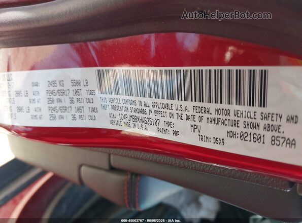 1C4PJMBBXHW635107 2017 JEEP CHEROKEE Бордовый Вид подкапотного пространства