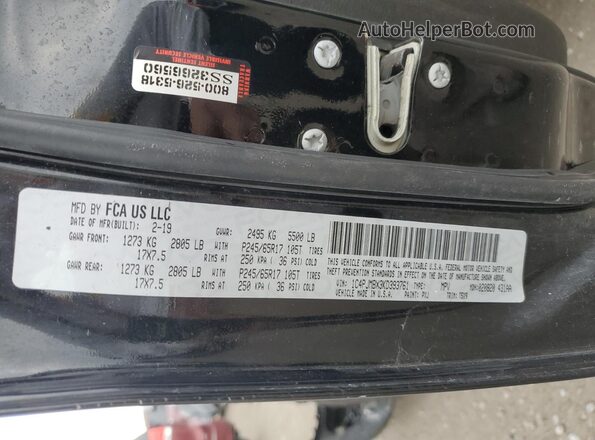 1C4PJMBX3KD393761 2019 JEEP CHEROKEE Черный Панорамный вид салона 360°