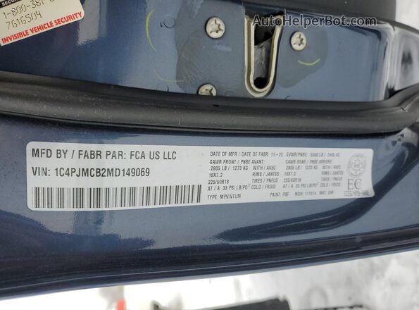 1C4PJMCB2MD149069 2021 JEEP CHEROKEE Blue Панорамний вид салону 360°