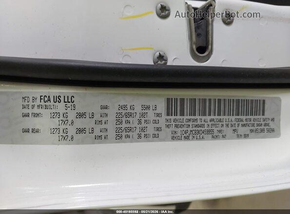 1C4PJMCB3KD459955 2019 JEEP CHEROKEE White Շարժիչի բաժամունքի տեսք