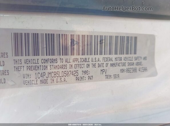1C4PJMCB5LD507425 2020 JEEP CHEROKEE Белый Вид подкапотного пространства