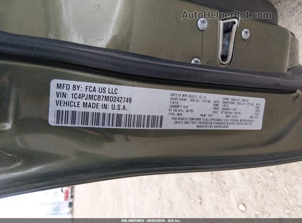 1C4PJMCB7MD242749 2021 JEEP CHEROKEE Зеленый Вид подкапотного пространства