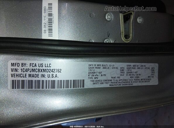 1C4PJMCBXMD242762 2021 JEEP CHEROKEE Серебряный Вид подкапотного пространства