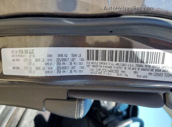 1C4PJMCS1HW601555 2017 JEEP CHEROKEE Gray VIN sticker view
