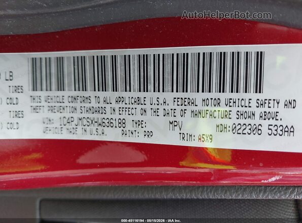 1C4PJMCSXHW636188 2017 JEEP CHEROKEE Red Вид підкапотного простору