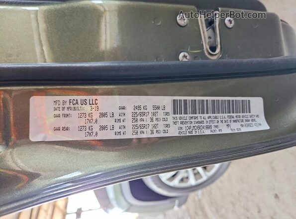1C4PJMCX5KD418609 2019 JEEP CHEROKEE Green VIN կոդի պիտակի տեսք