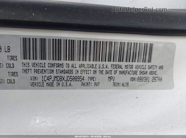 1C4PJMDBXJD508954 2018 JEEP CHEROKEE Белый Вид подкапотного пространства