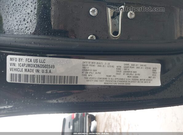 1C4PJMDX3ND502849 2022 JEEP CHEROKEE Черный Вид подкапотного пространства