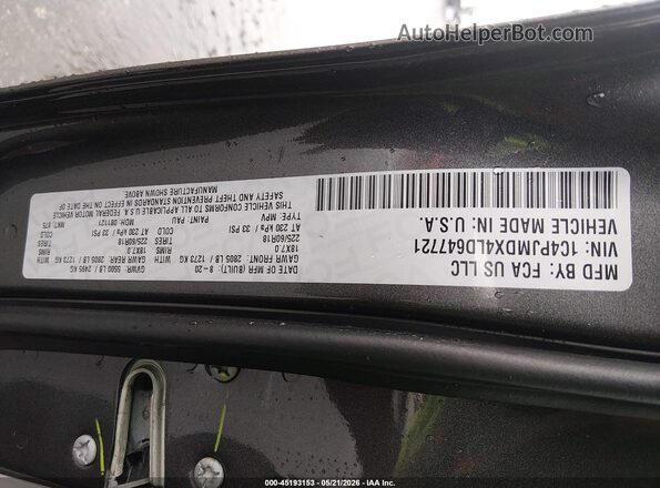 1C4PJMDX4LD647721 2020 JEEP CHEROKEE Серый Вид подкапотного пространства