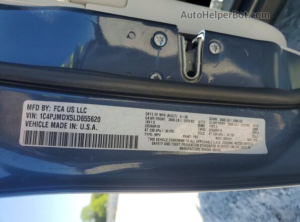 1C4PJMDX5LD655620 2020 JEEP CHEROKEE Синий Вид наклейки с VIN-кодом