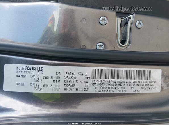 1C4PJMJX4JD594567 2018 JEEP CHEROKEE Серый Вид подкапотного пространства