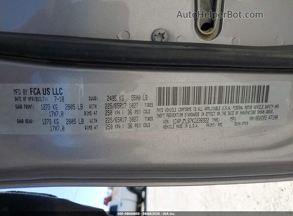 1C4PJMLB7KD226922 2019 JEEP CHEROKEE Серебряный Вид подкапотного пространства