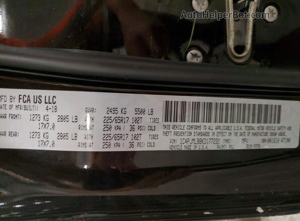 1C4PJMLB8KD177231 2019 JEEP CHEROKEE Black Widok naklejki z numerem VIN