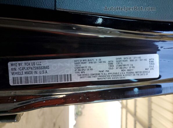 1C4PJXFN7SW663640 2025 JEEP WRANGLER Black Вид наклейки з VIN-кодом