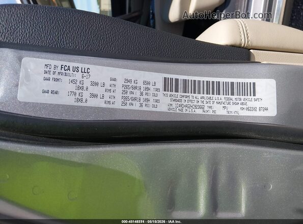 1C4RDHAG2HC923662 2017 DODGE DURANGO Серебряный Вид салона спереди