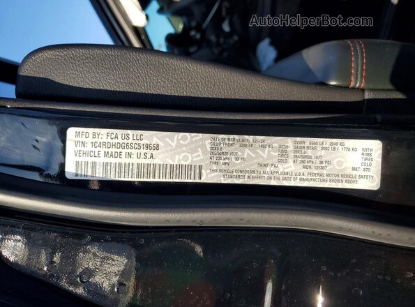 1C4RDHDG6SC519668 2025 DODGE DURANGO Black Widok naklejki z numerem VIN