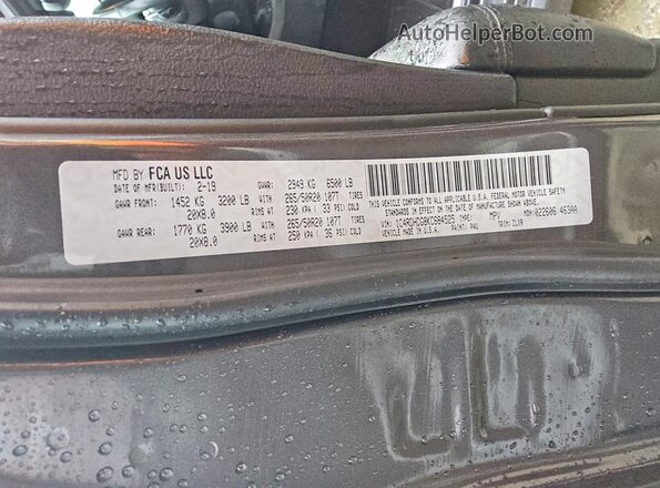 1C4RDHDG8KC684525 2019 DODGE DURANGO Серый Вид наклейки с VIN-кодом
