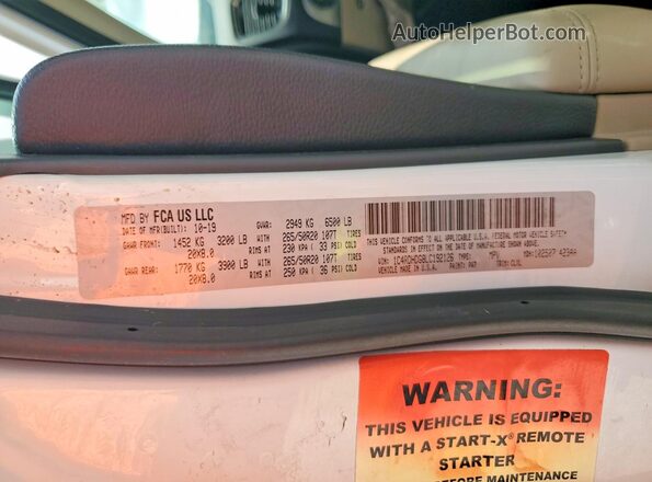 1C4RDHDG8LC192126 2020 DODGE DURANGO White Vista interior de 360 grados