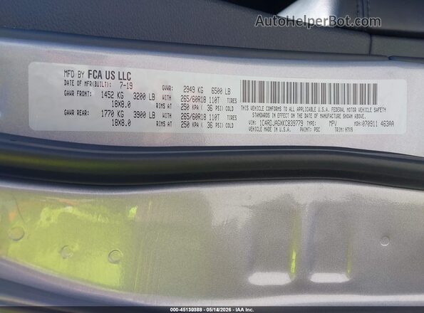 1C4RDJAGXKC839779 2019 DODGE DURANGO Silver Widok komory silnika