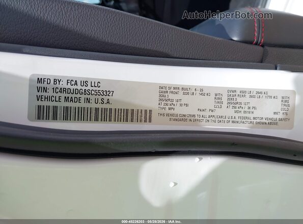 1C4RDJDG8SC553327 2025 DODGE DURANGO Белый Вид подкапотного пространства