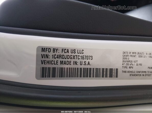 1C4RDJDGXTC167073 2026 DODGE DURANGO White Widok komory silnika