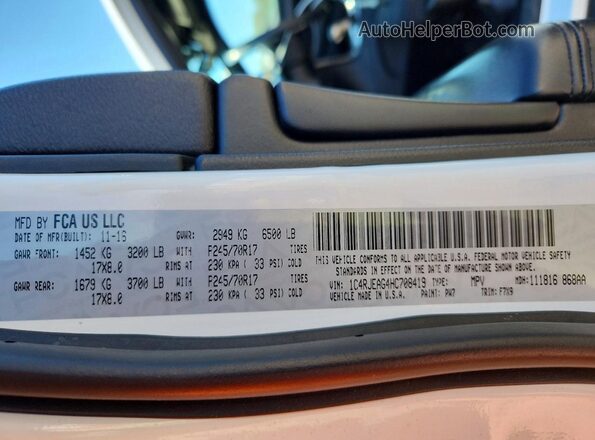 1C4RJEAG4HC708419 2017 JEEP GRAND Белый Вид подкапотного пространства