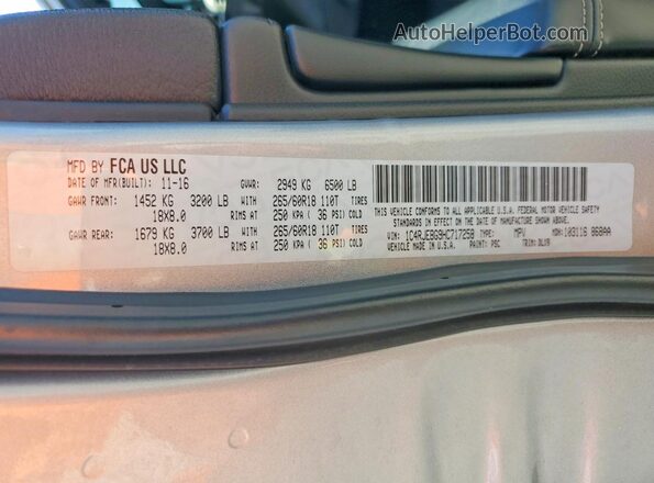 1C4RJEBG9HC717258 2017 JEEP GRAND Серебряный Вид наклейки с VIN-кодом