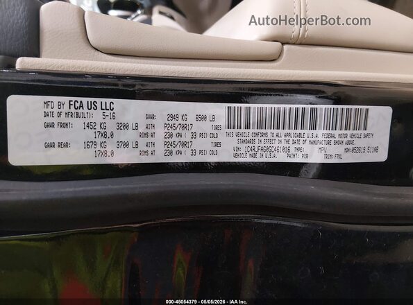 1C4RJFAG0GC461016 2016 JEEP GRAND CHEROKEE Черный Вид подкапотного пространства