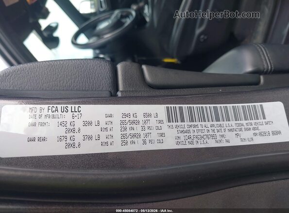 1C4RJFAG3HC767953 2017 JEEP GRAND CHEROKEE Серый Вид подкапотного пространства