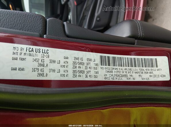 1C4RJFAG4KC600993 2019 JEEP GRAND CHEROKEE Красный Вид подкапотного пространства