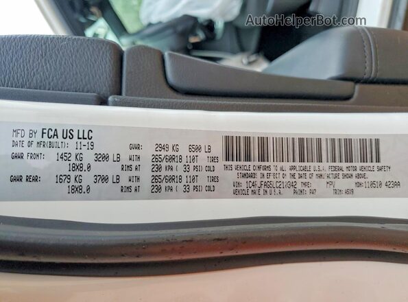 1C4RJFAG5LC210342 2020 JEEP GRAND White Widok wnętrza 360 stopni