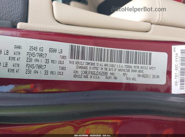 1C4RJFAG6JC452599 2018 JEEP GRAND CHEROKEE Красный Вид подкапотного пространства