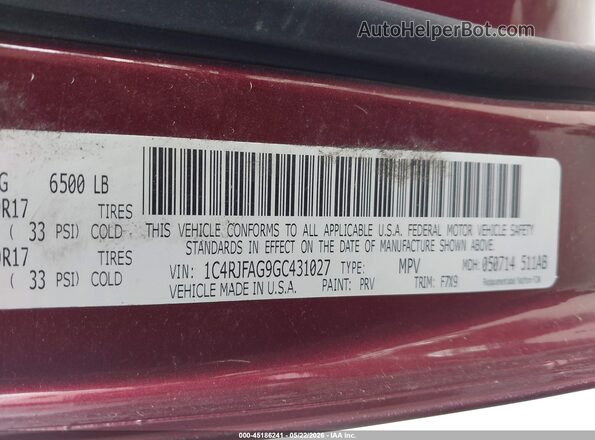 1C4RJFAG9GC431027 2016 JEEP GRAND CHEROKEE Бордовый Вид подкапотного пространства