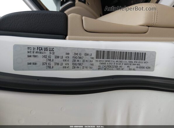 1C4RJFAG9KC537020 2019 JEEP GRAND CHEROKEE Белый Вид подкапотного пространства