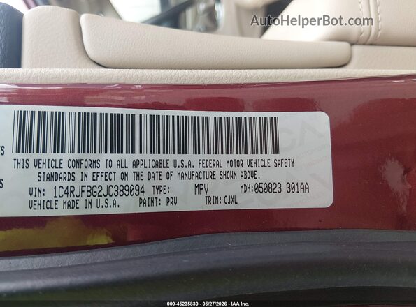 1C4RJFBG2JC389094 2018 JEEP GRAND CHEROKEE Красный Вид подкапотного пространства