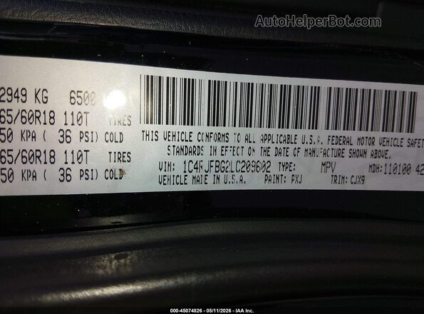 1C4RJFBG2LC209602 2020 JEEP GRAND CHEROKEE Black 