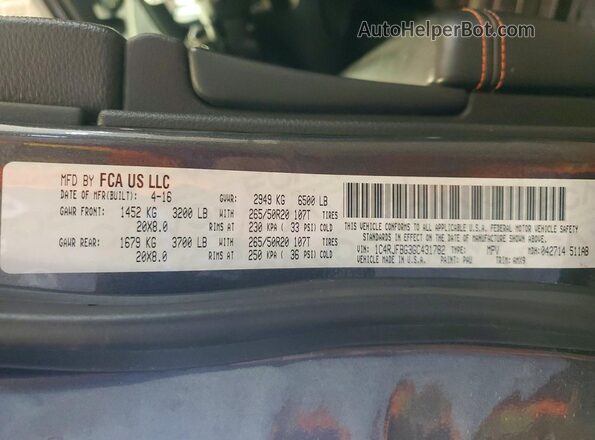 1C4RJFBG3GC431782 2016 JEEP GRAND Gray Widok naklejki z numerem VIN