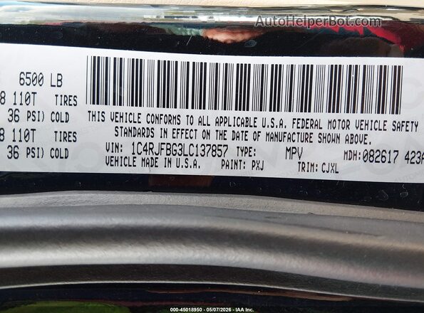1C4RJFBG3LC137857 2020 JEEP GRAND CHEROKEE Черный Вид подкапотного пространства