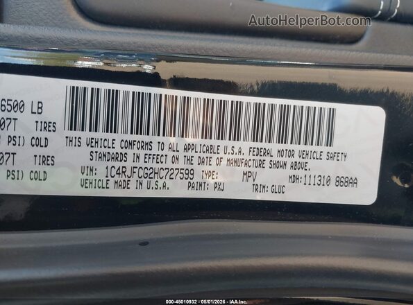 1C4RJFCG2HC727599 2017 JEEP GRAND CHEROKEE Черный Вид подкапотного пространства