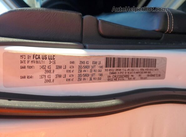 1C4RJFCG5GC348952 2016 JEEP GRAND Белый Вид наклейки с VIN-кодом