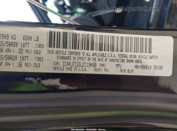 1C4RJFCG5JC119498 2018 JEEP GRAND CHEROKEE Черный Вид подкапотного пространства