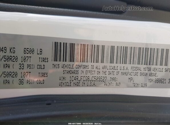 1C4RJFCG8JC509527 2018 JEEP GRAND CHEROKEE Белый Вид подкапотного пространства
