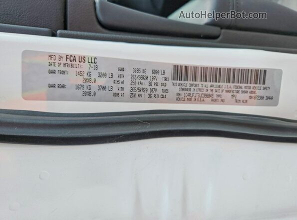 1C4RJFJT3JC396845 2018 JEEP GRAND White VIN კოდის სტიკერის ხედი