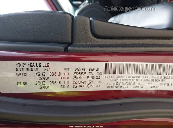 1C4RJFJT6HC784338 2017 JEEP GRAND CHEROKEE Темно-бордовый Вид подкапотного пространства