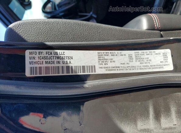 1C4SDJCT7MC627324 2021 DODGE DURANGO Черный Вид наклейки с VIN-кодом