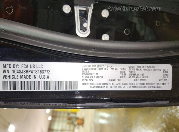 1C4SJSBP4TS163772 2026 JEEP GRAND Black Vista de la etiqueta del VIN