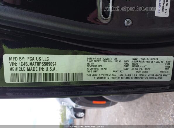 1C4SJVAT0PS509094 2023 JEEP WAGONEER Черный Вид подкапотного пространства
