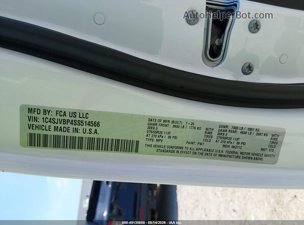 1C4SJVBP4SS514566 2025 JEEP WAGONEER Белый Вид подкапотного пространства
