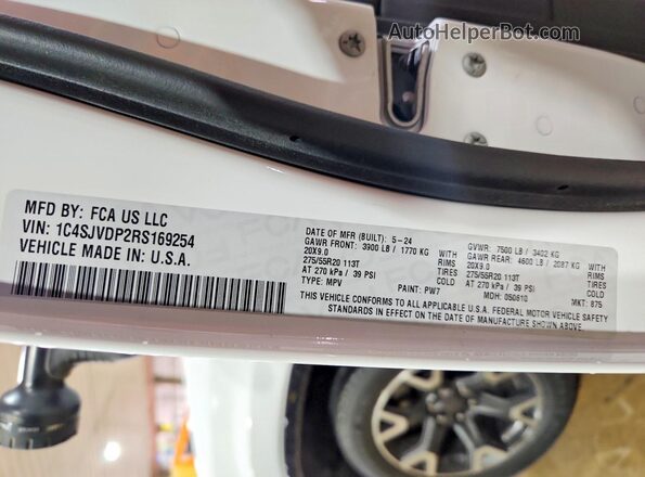 1C4SJVDP2RS169254 2024 JEEP WAGONEER Белый Вид наклейки с VIN-кодом