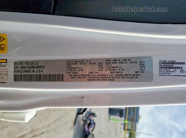 1C6HJTAG0ML605516 2021 JEEP GLADIATOR White Панорамний вид салону 360°